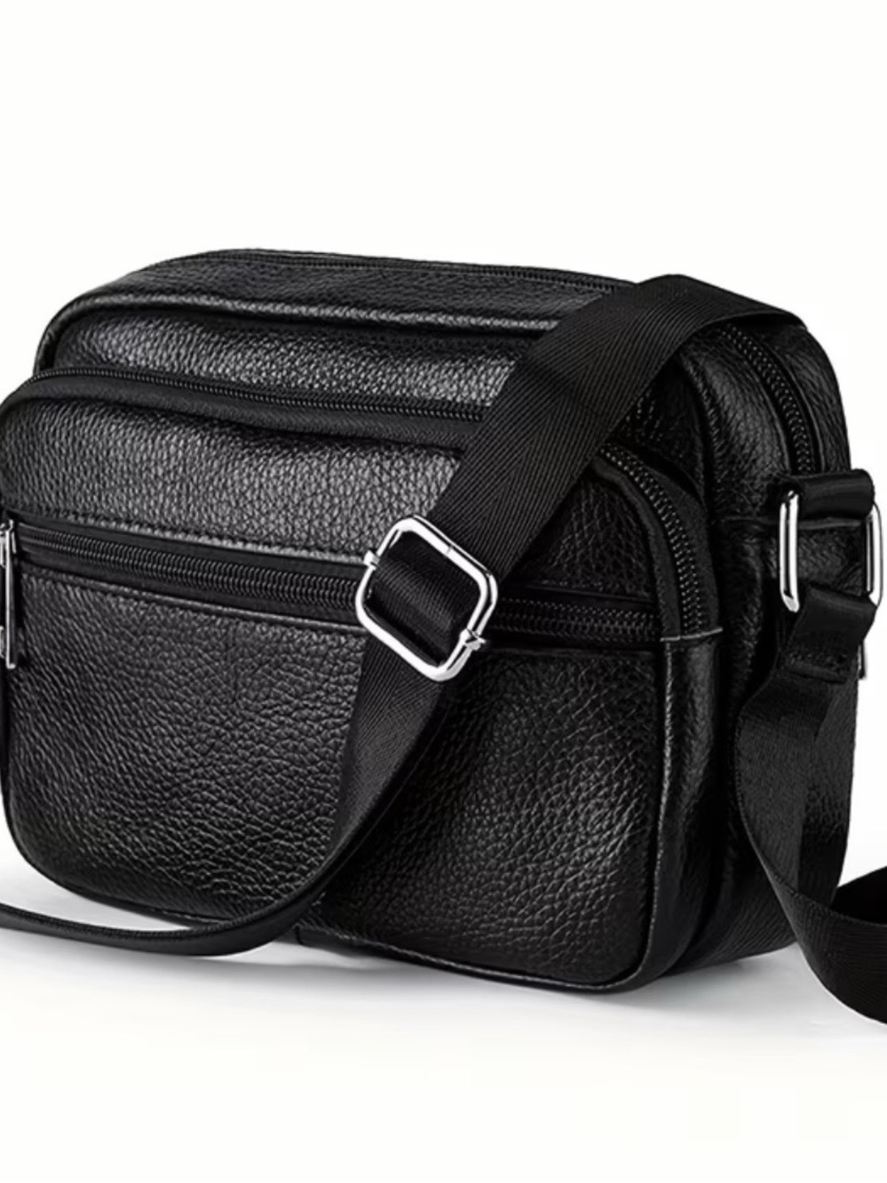 Unisex small black leather bag